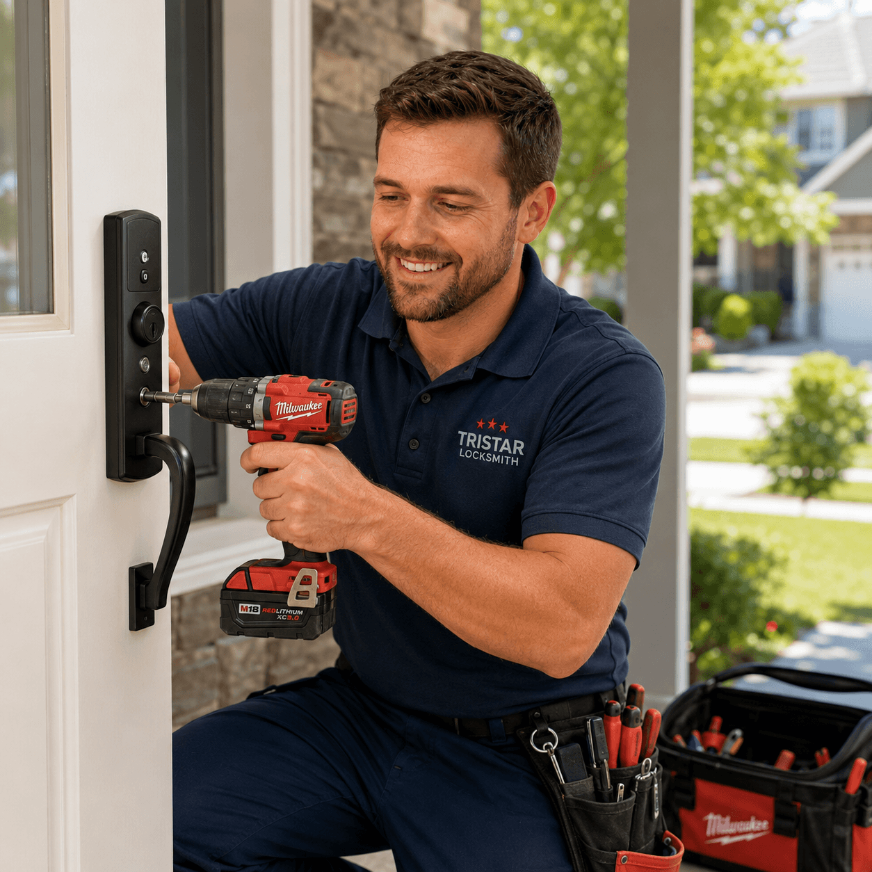 Tristar Locksmith technician providing lock change in Corryton, TN